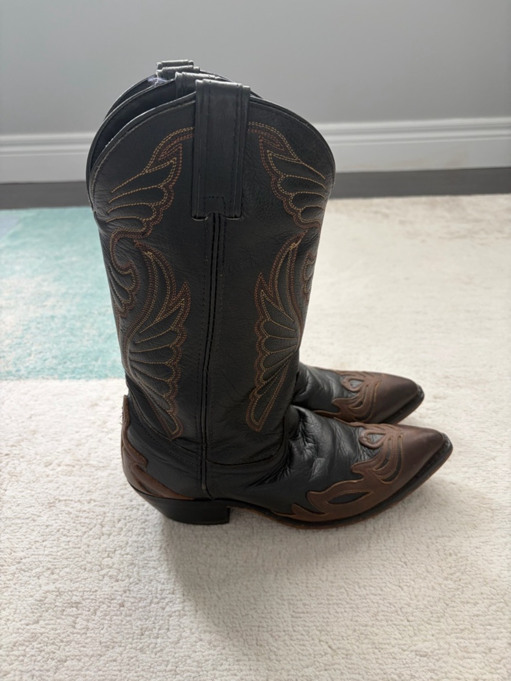 Laredo Black Leather Western Boots with Brown Stitch Accents